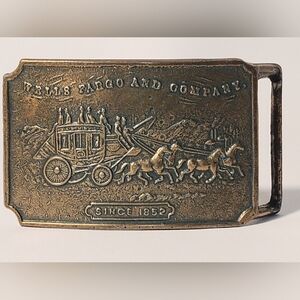 Vintage Wells Fargo company commemorative brass belt buckle